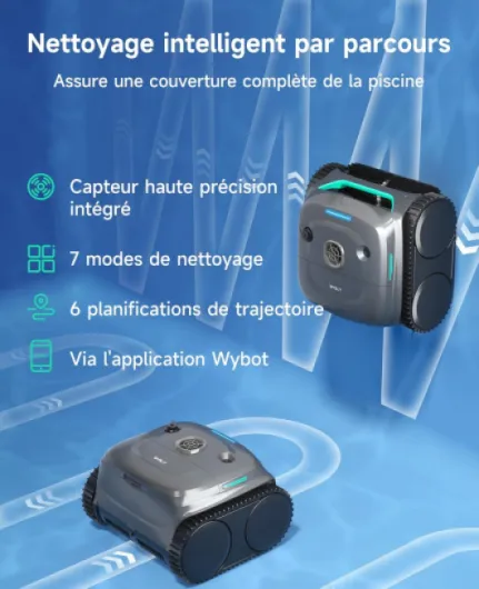 C2 Robot Piscine sans Fil, Double Filtration, 3 Moteurs, Aspiration Puissante, Nettoyage Fond et Parois & Ligne d'eau, 180 Min, pour Piscines Enterrées 150㎡, App(Gris-Vert Gris)