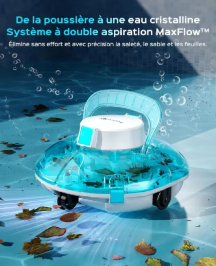 Winny 200 Robot Piscine, Aspirateur Piscine sans Fil avec Batterie, Autonomie 75 Min pour Piscines Hors-Sol 60m², Double Filtration,Stationnement Automatique(Bleu Saphir)