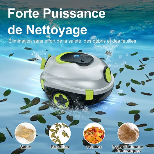 MEDOXA Robot de Piscine sans Fil, aspirateur de Piscine Automatique, 120 Minutes d'autonomie, stationnement Automatique, léger, Puissant Robot pour Piscine Hors-Sol/enterrée jusqu'à 110 ㎡(blancvert)