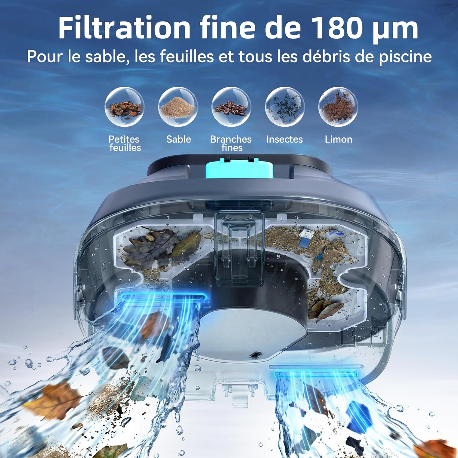 (2026 Nouveau) Pondee X2 Robot Piscine sans Fil avec 200 Min Autonomie, Aspirateur Piscine Hors Sol Stationnement Automatique, Recharge Rapide 3.3 h, pour Piscines Hors-Sol et Enterrées jusqu'à 120 m² Bleue