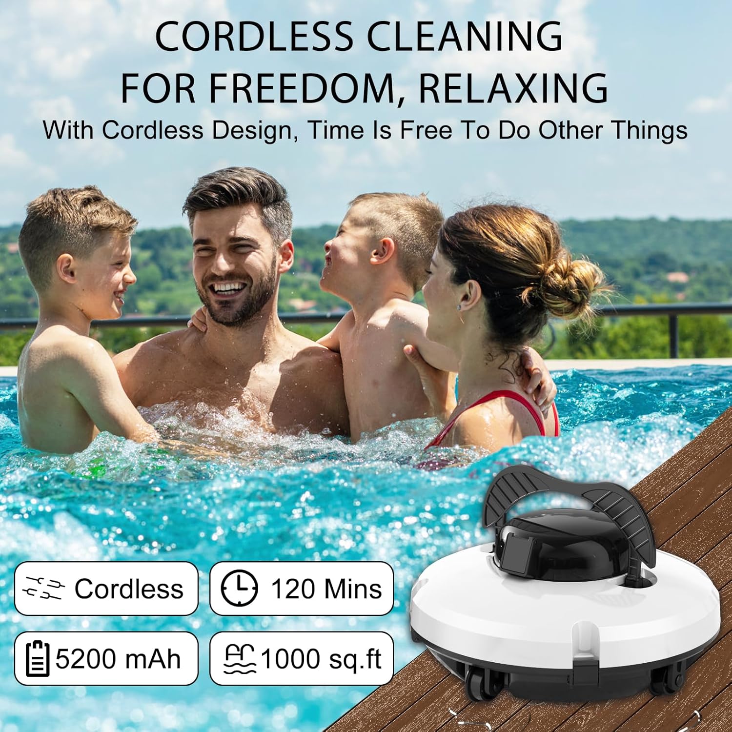 2026 Robot aspirateur de Piscine sans Fil pour Piscine Hors Sol 120 Minutes d'autonomie, Nettoyeur de Piscine Automatique pour Piscine creusée jusqu'à 1000 Pieds carrés Robot de Piscine autoparquant Beige