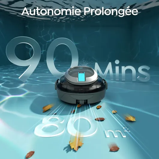 2026 S2 Robot Piscine, Aspirateur sans Fil, Filtration Double, Double Moteur, 90min Nettoyage, Stationnement Auto, Idéal pour Piscines à Fond Peu Profond(Gris blanchâtre)