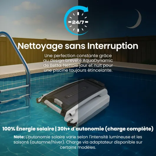 SE Robot Nettoyeur Skimmer Solaire de Surface Piscine, Autonomie 30h, Moteurs Résistants Sel/Chlore, Anti-Obstacle Intelligent, Nettoyage Automatique 24/7 - Blanc