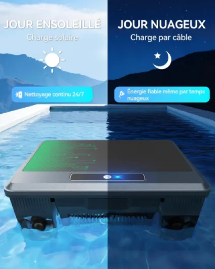WAVIO (2026 Upgrade) F1T Robot Skimmer Solaire de Piscine, Contrôle Via App, Double Options de Recharge, Anti-Obstacle Intelligent, Nettoyage Automatique 24/7, Idéal pour Piscine Hors Sol, Gris