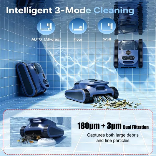 (Upgrade 2026) EVERCROSS BOT Robot Piscine sans Fil, Nettoyeur Automatique avec Trajectoire IA, Débit 18.1 m³/h, Double Filtre 3μm, Étanche IPX8, Autonomie 180 Min 3 modes/7800 mAh