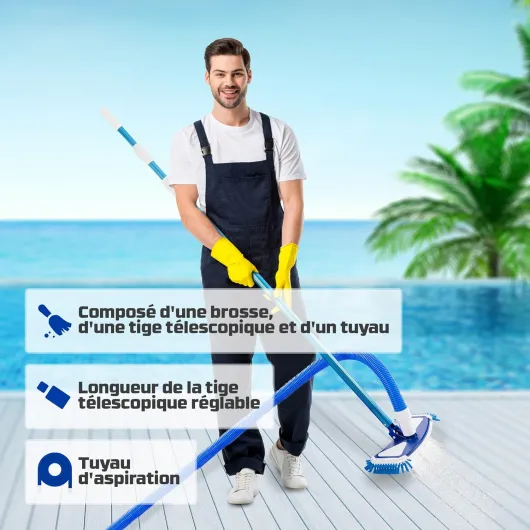 Brosse de Piscine - Nettoyeur - Perche télescopique - Aspirateur avec Tuyau - Aspi - pour Fond