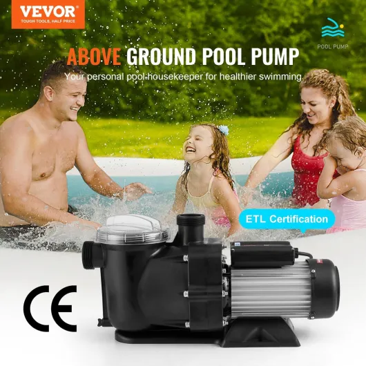 Pompe de piscine hors sol, 1200 W, pompe unique 100 GPM, 2850 tr/min, élévatrice 15 m max - avec panier filtrant, pour piscines hors sol, spas 15m-1200(22712 L / h)