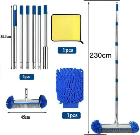 Brosse de Piscine avec Tige télescopique de 230 cm de Long, Balai Brosse Piscine 45 cm, Brosse Paroi Piscine, Brosse Piscine, Balai de Piscine avec Tige en Acier Inoxydable réglable en Longueur Bleu Profond