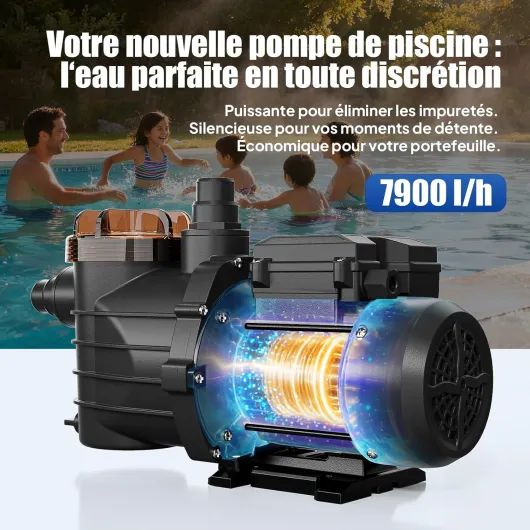 Pompe piscine 30 m³, 250 W, 7,9 m³/h, Pompe filtration piscine hors sol pour système de filtration à sable