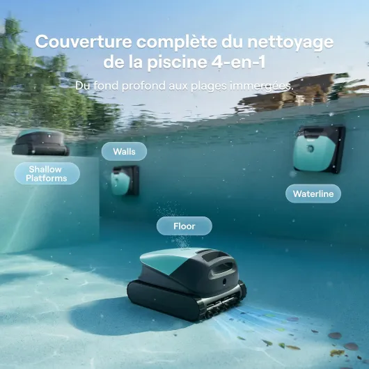 Sora 10 Robot Piscine sans Fil, Fond/parois/Ligne d'eau/plages immergées, Puissance d'asp 25700 LPH, stationnement Intelligent à la Ligne d'eau, capacité du Filtre 5L, 300 Min, Vert Menthe