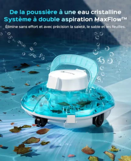 Winny 200 Robot Piscine, Aspirateur Piscine sans Fil avec Batterie, Autonomie 80 Min pour Piscines Hors-Sol 60m², Double Filtration,Stationnement Automatique(Bleu Marine-Blanc)