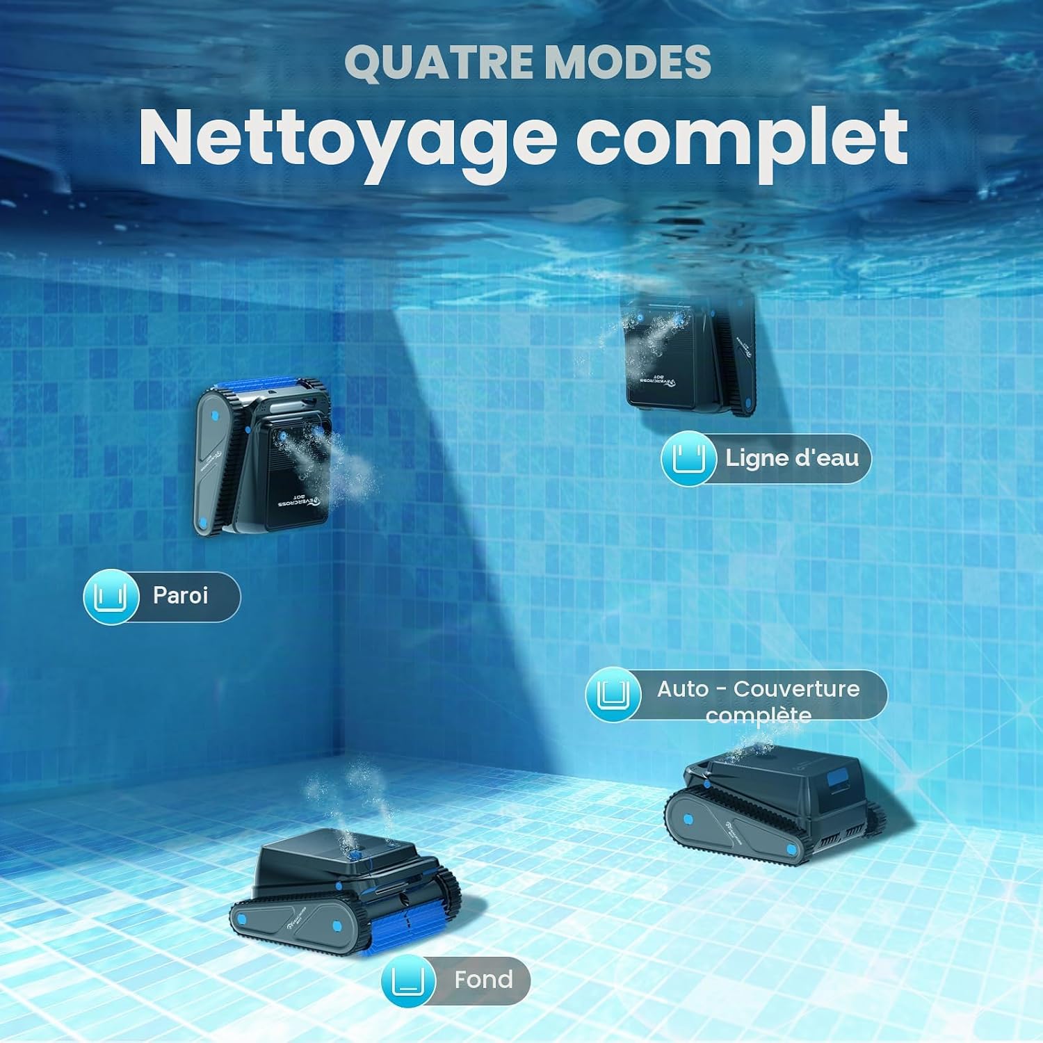(2026 Nouveau) EVERCROSS BOT Robot Piscine sans Fil Fond et parois avec Ligne d’Eau, 120 Min, App, Navigation Intelligente, Jusqu’à 200㎡ Noir