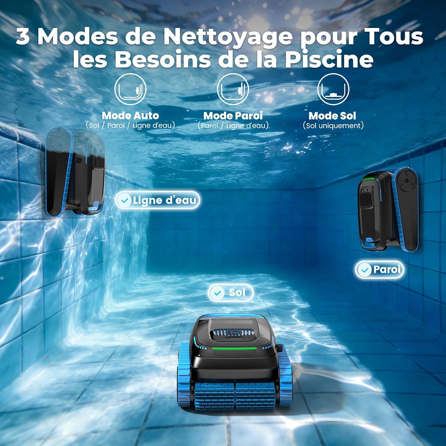 (2026 Mise à Niveau) Robot de Piscine PC20 Sol et Paroi, Nettoyage Ligne d'eau, Navigation Intelligente, Aspirateur Puissant 18927 L/H avec contrôle par App, pour piscines jusqu'à 170㎡ Noir