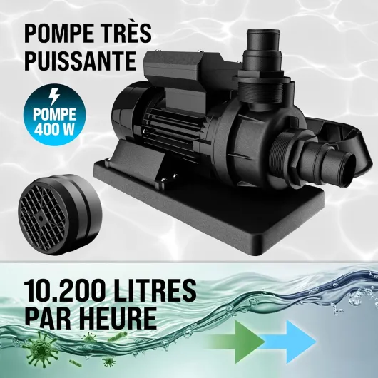 ® Pompe filtre à sable 10,2 m³ auto-amorçante pour piscines jusqu'à 35 m³ boules 1kg vanne 7 voies raccord 2en1 Ø32-38mm système de filtration à sable 10.200 L/h et 1 kg balles de filtration